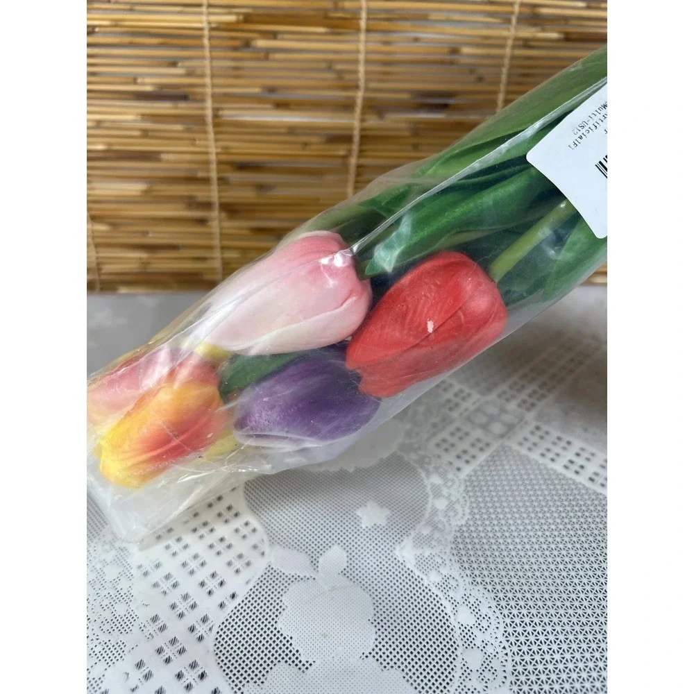 10 Pcs  Rainbow Multi Color Real Touch Tulip Bundle Artificial Flower Wedding